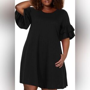Nemidor Women's Ruffle Sleeve Jersey Knit Plus Size Casual Swing Dress w Pockets